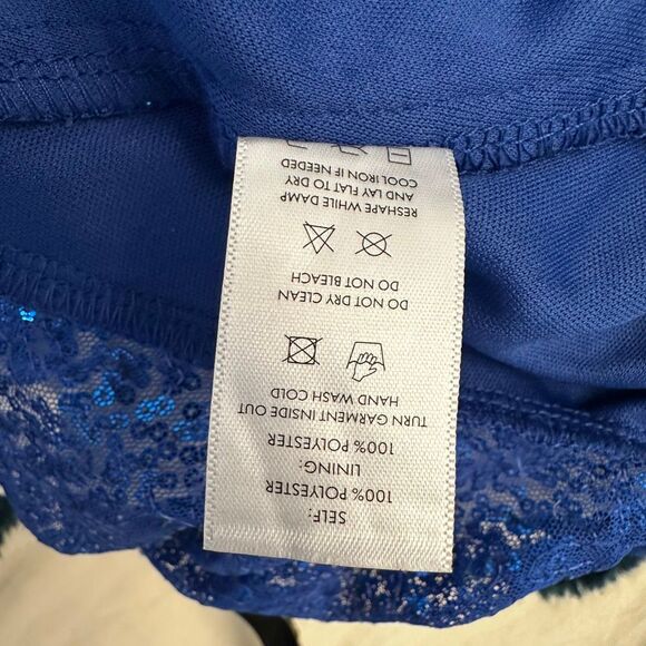 Lucy In The Sky Sequined Cowl Neck Lace Up Back Ruffle Hem Mini Dress Blue XS - Picture 4 of 6